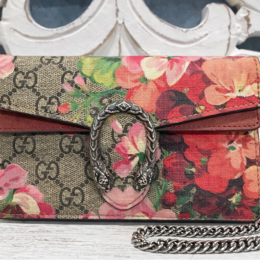Authentic Gucci Dionysus Blooms Mini GG Supreme Chain Wallet Floral - Picture 3 of 11